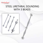 Steel urethral sound with 3 beads - Medical-grade stainless steel